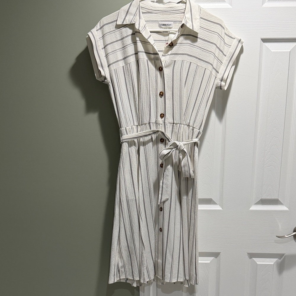 Calvin Klein Cream Striped Midi Dress
